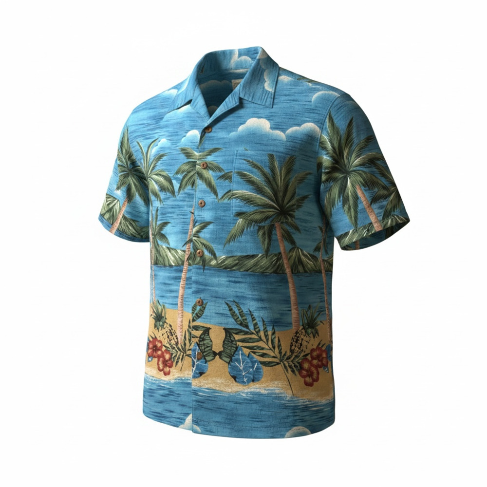Reservoir Made in Hawaii Tropical Palm Tree and Hibiscus Print Hawaiian Shirt